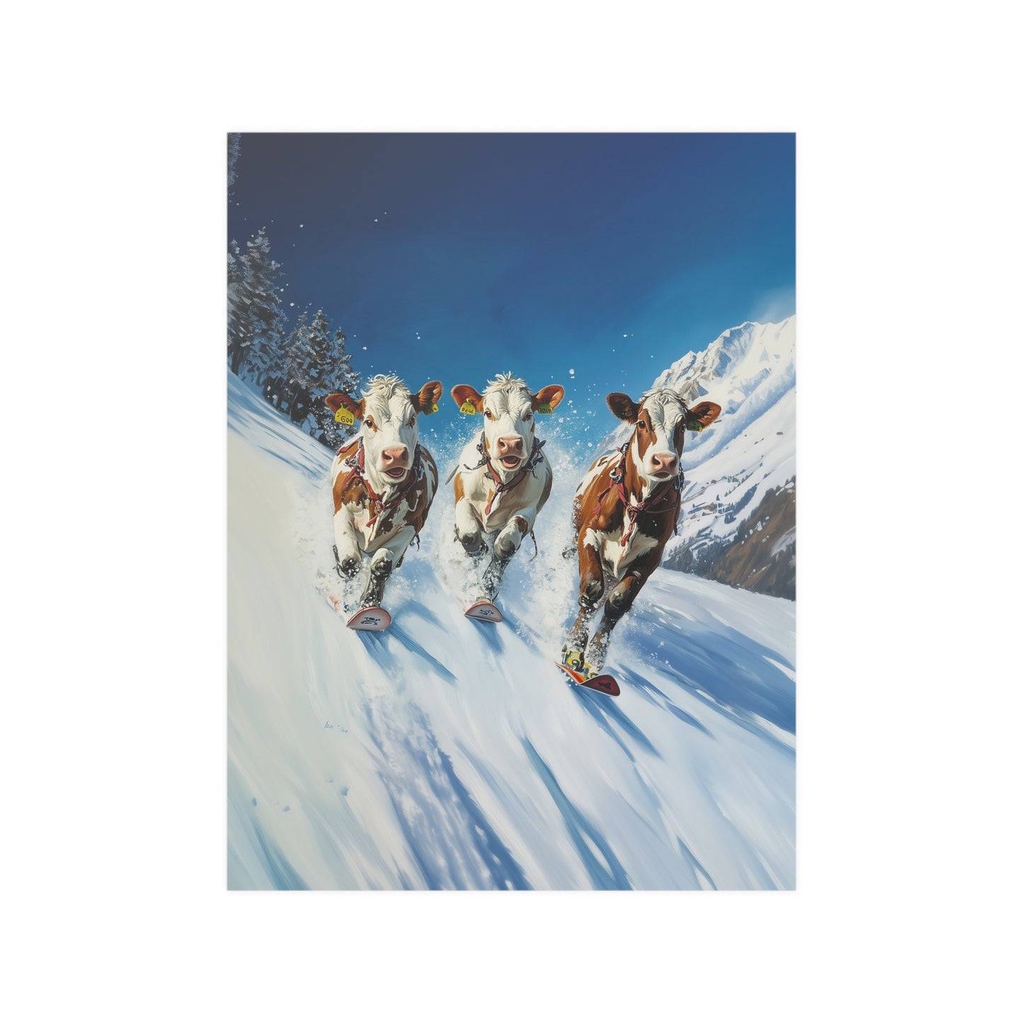 Skiing Cows Poster